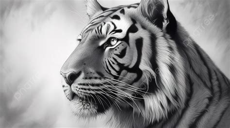 An Oil Painting Of A Tiger In Black And White Background Tiger Drawing