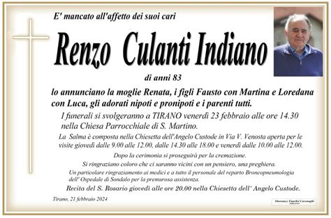 Necrologio Culanti Indiano Renzo INTORNO TIRANO