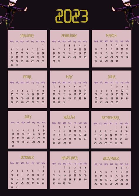 Printable Anime Digital Calendar - Etsy