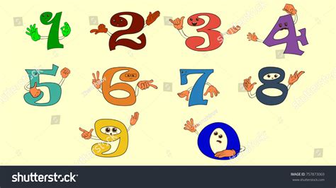 Set Cute Cartoon Numbers Hands Faces Stock Vector (Royalty Free ...