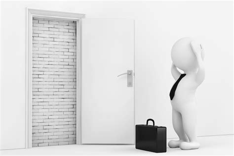 Premium Photo Businessman Stressed Near White Opened Door Blocked