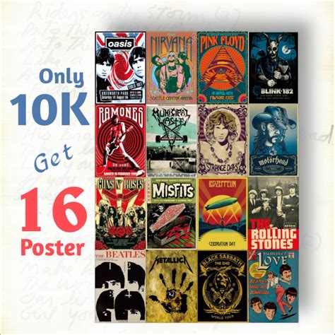 Jual 16PCS POSTER BAND VINTAGE RETRO CLASSIC NIRVANA OASIS THE