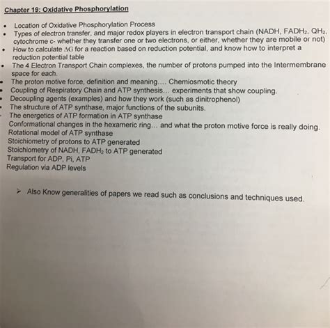 Solved Chapter 19: Oxidative Phosphorylation Location of | Chegg.com