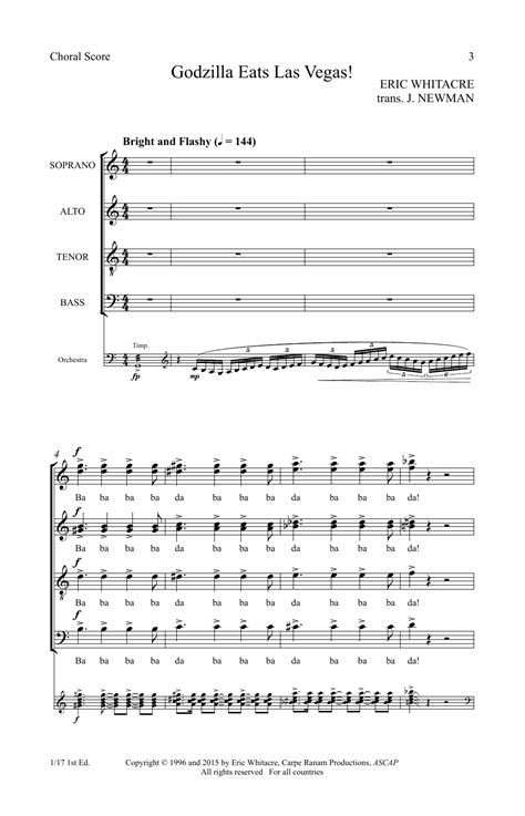 Godzilla Eats Las Vegas By Eric Whitacre Sheet Music For Satb Choir At