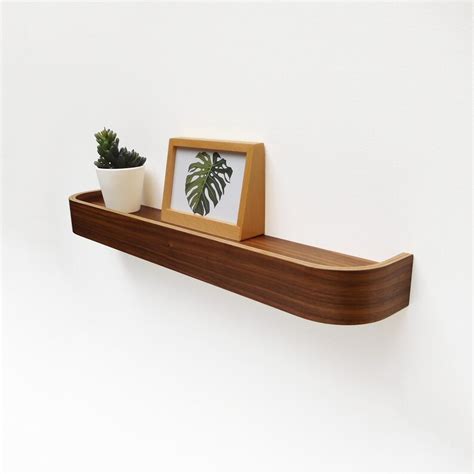 Walnut Floating Ledge Shelf Modern Rounded Edge Wood Shelves Etsy