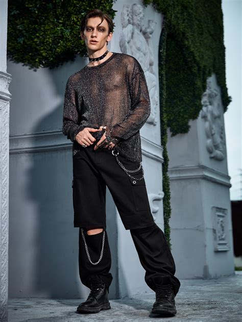 Manfinity Fever City Men Drop Shoulder Sheer Mesh Tee Shein Usa