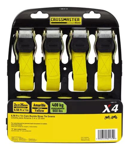 4 X Cinchas Amarre 408kg 2m X 25mm Amarillas Crossmaster Envío gratis