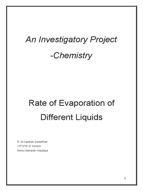 Evaporation Chemistry Project | PDF | Evaporation | Liquids