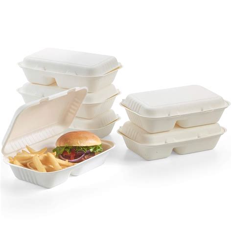 Buy 100 Compostable Clamshell To Go Boxes For Food 9X6 2 Compartment