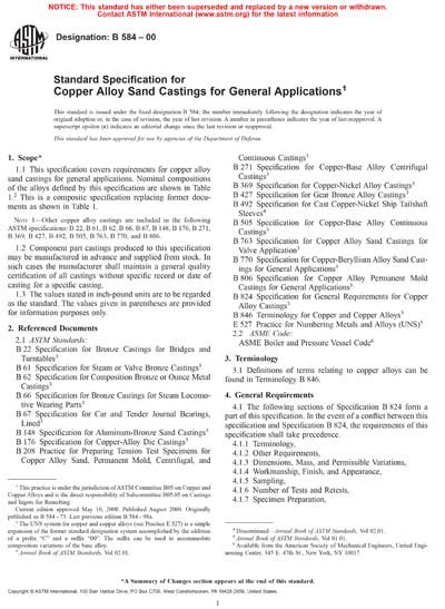 ASTM B584 00 Standard Specification For Copper Alloy Sand Castings