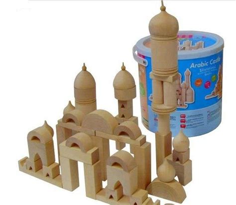 Original Wooden Building Arabic Castle Blocks Toys With Bucket View