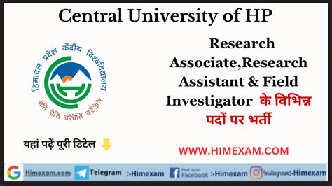 Hpcu Dharamshala Research Associate Research Assistant Field