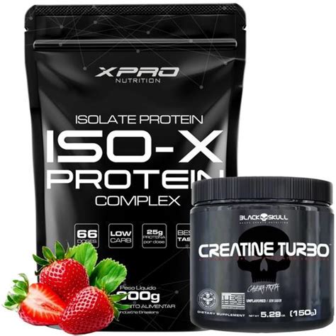 Kit Whey Islado Iso X Refil G Creatina Turbo Black Skull G