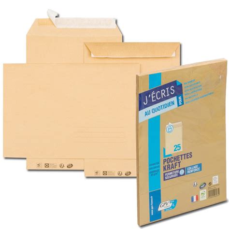 Paquet 25x Enveloppes C4 229x324mm GPV marron bande détachable