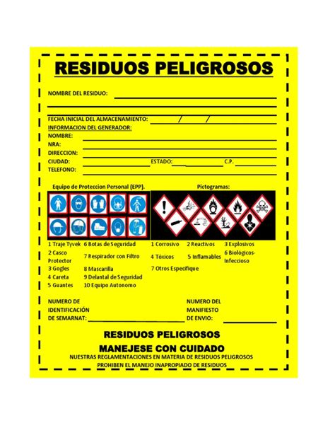 Etiqueta Residuos Peligrosos Pwt Pdf