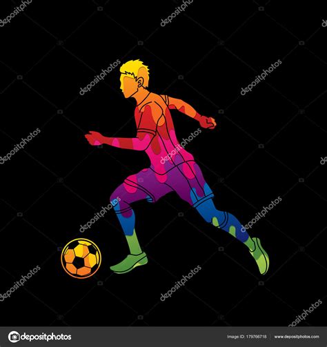 Soccer Player Running Soccer Ball Action Designed Using Colorful