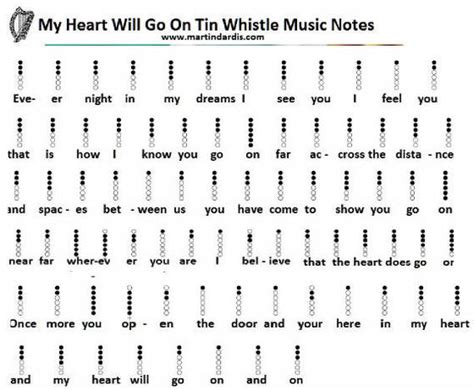 My Heart Will Go On Tin Whistle Letter Notes Music Irish Folk Songs