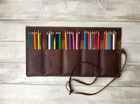 Personalized Leather Pencil Roll Pen Roll Pencil Roll Up Case Artist