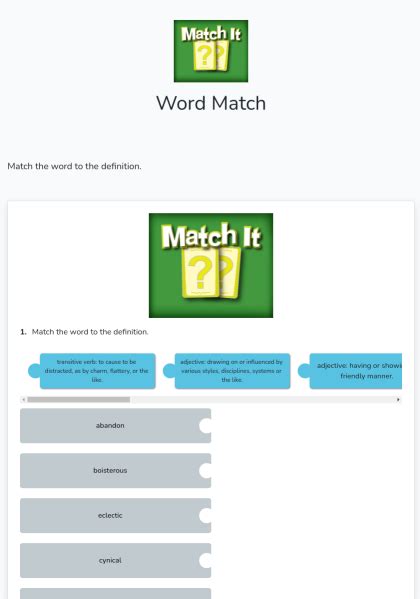 Word Match Interactive E Worksheet Quickworksheets