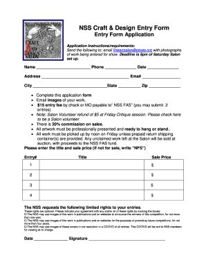 Fillable Online Caves NSS Craft Design Entry Form Fax Email Print