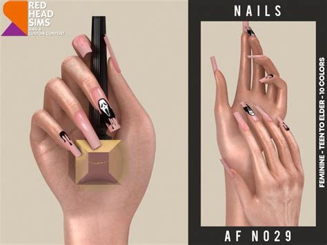 AF NAILS N029 AVAILABLE PATREON Redhead Sims CC Sims 4 Nails