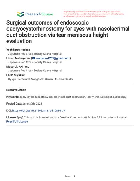 Pdf Surgical Outcomes Of Endoscopic Dacryocystorhinostomy For Eyes