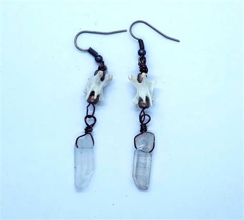 Crystal And Bone Dangle Earrings Steampunk Clear Quartz And Etsy