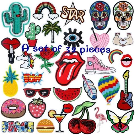 32pcs Set Iron On Patches For Clothes Jean Jackets Embroidery Patch