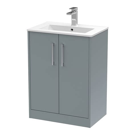 Hudson Reed Juno 600mm Floorstanding 2 Door Vanity Unit And Minimalist Basin 1th Matt Coastal