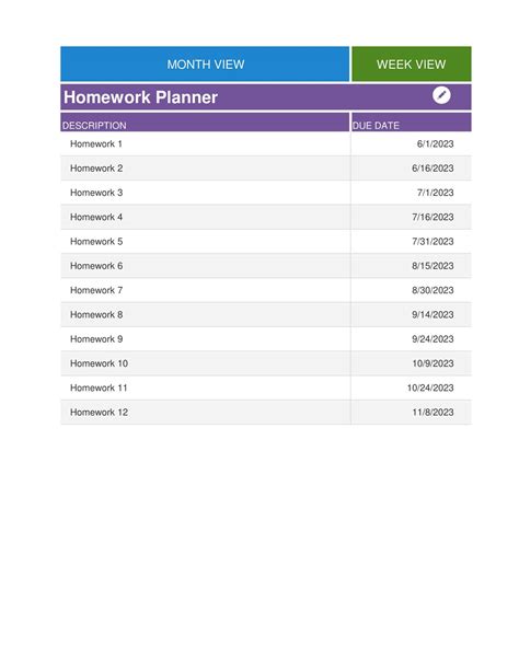 Free Printable Homework Planner Templates Excel Pdf Word Cute