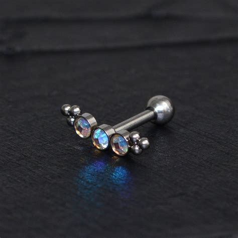 Titanium Cartilage Stud Earring Cz Implant Grade Curved Bar Etsy