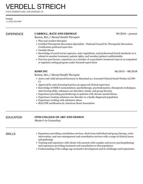 Printable Mental Health Counselor Resume Template