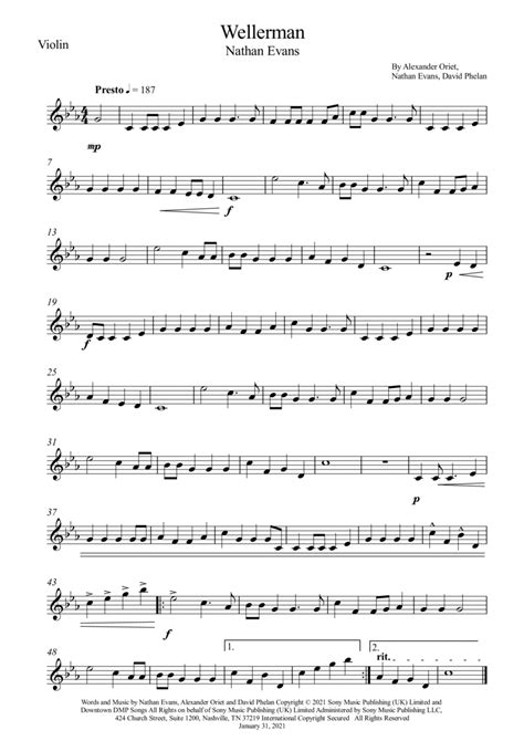 Wellerman Arr Wesley S SIlva By Nathan Evans Sheet Music For Violin