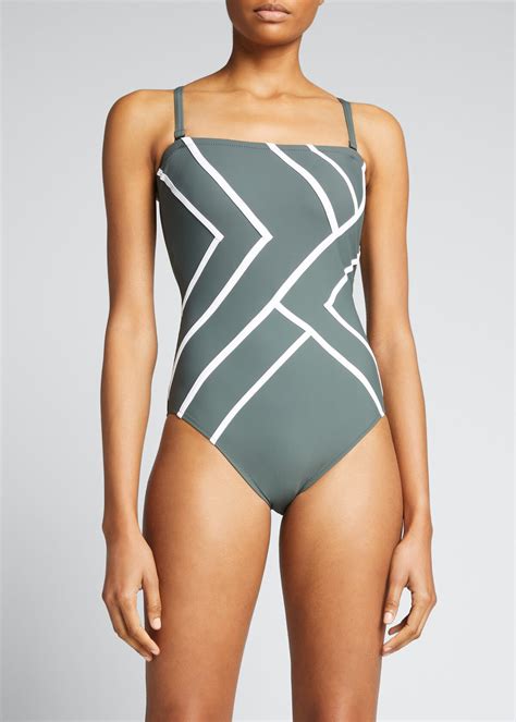 Buy Gottex Mirage Direction Stripe Bandeau One Piece Swimsuit Khaki