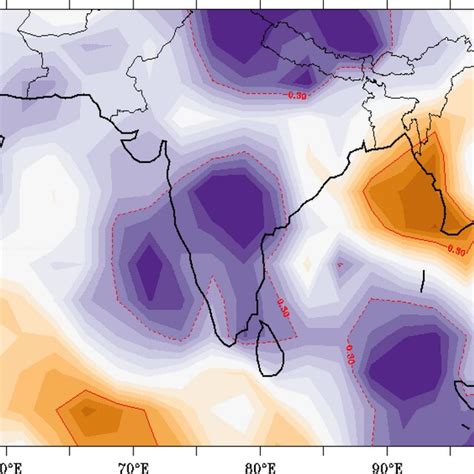 Spatial Correlation Coefficient Patterns For Rainfall And Nino3 4 Index