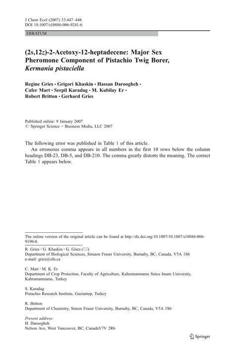 PDF S Z Acetoxy Heptadecene Major Sex Pheromone Component Of Pistachio Twig Borer