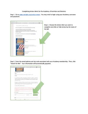 Fillable Online Completing Action Alerts For The Academy Of Nutrition
