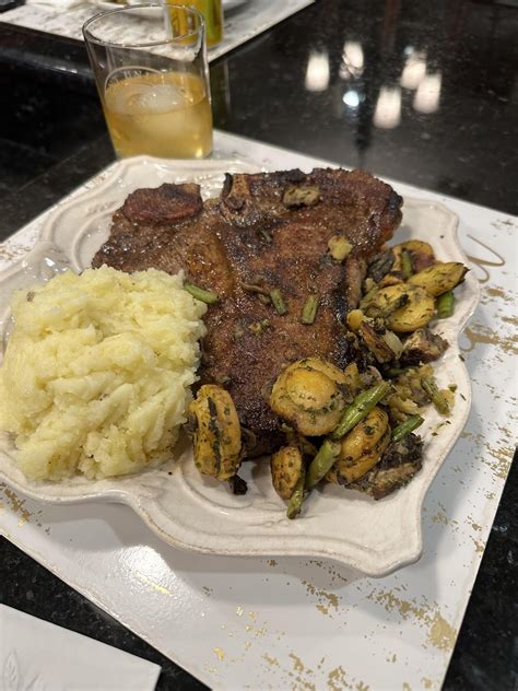 Homemade Porterhouse Steak 20oz Mashed Potato And Mushroom Medley Johnnie Walker Green Label