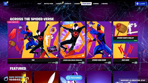 New Fortnite Across The Spider Verse Bundle Item Shop Miles Morales Spider Man 2099 Youtube