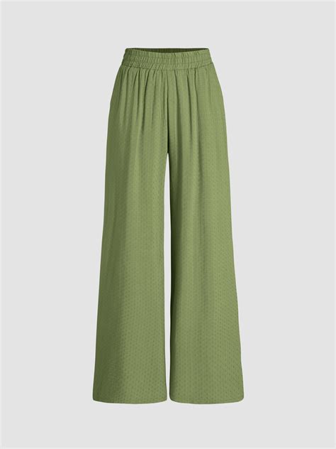 High Waist Elastic Waist Wide Leg Trousers For Daily Casual Vacation