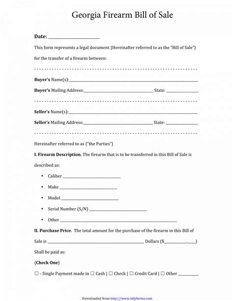 Free Georgia Firearm Bill of Sale Template | Fillable Forms