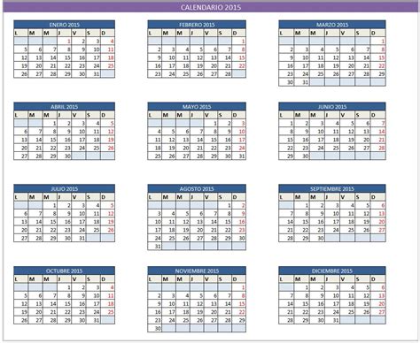 Planilla De Excel De Calendario 2015