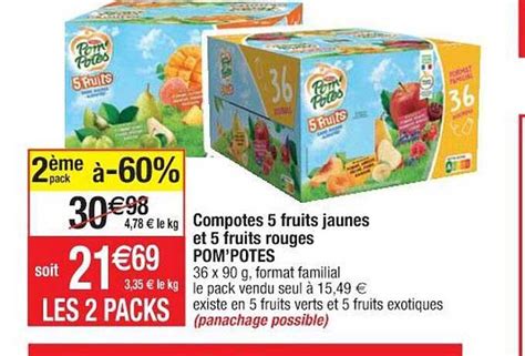 Promo Compotes 5 Fruits Jaunes Et 5 Fruits Rouges Pom Potes Chez Cora