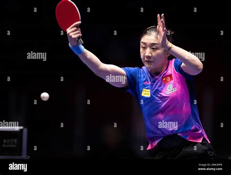 Busan South Korea 18th Feb 2024 Chen Meng Of China Returns The Ball