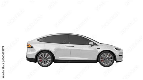 TESLA X 3d rendering of TESLA car on transparent PNG background, white SIDE view Stock ...