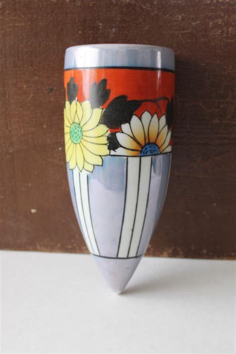 Art Deco Wall Pocket Vase Made In Japan Vintage Hand Painted