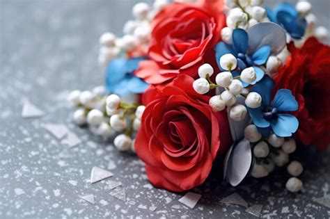 Premium Ai Image A Bouquet Of Red White And Blue Flowers Is On A Table