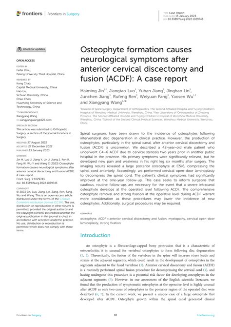 (PDF) Osteophyte formation causes neurological symptoms after anterior ...