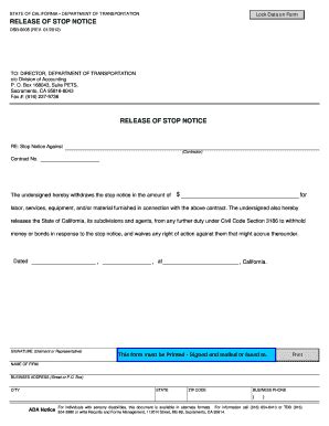 Fillable Online Dot Ca Release Of Stop Notice Release Of Stop Notice