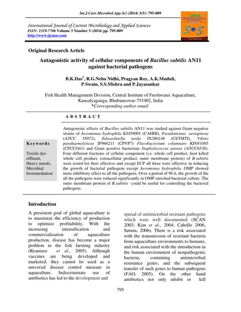 PDF Antagonistic Activity Of Cellular Components Of Bacillus Subtilis